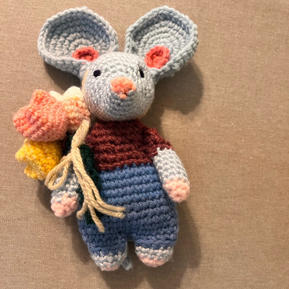 Mouse with tulips plushie Handcrafted